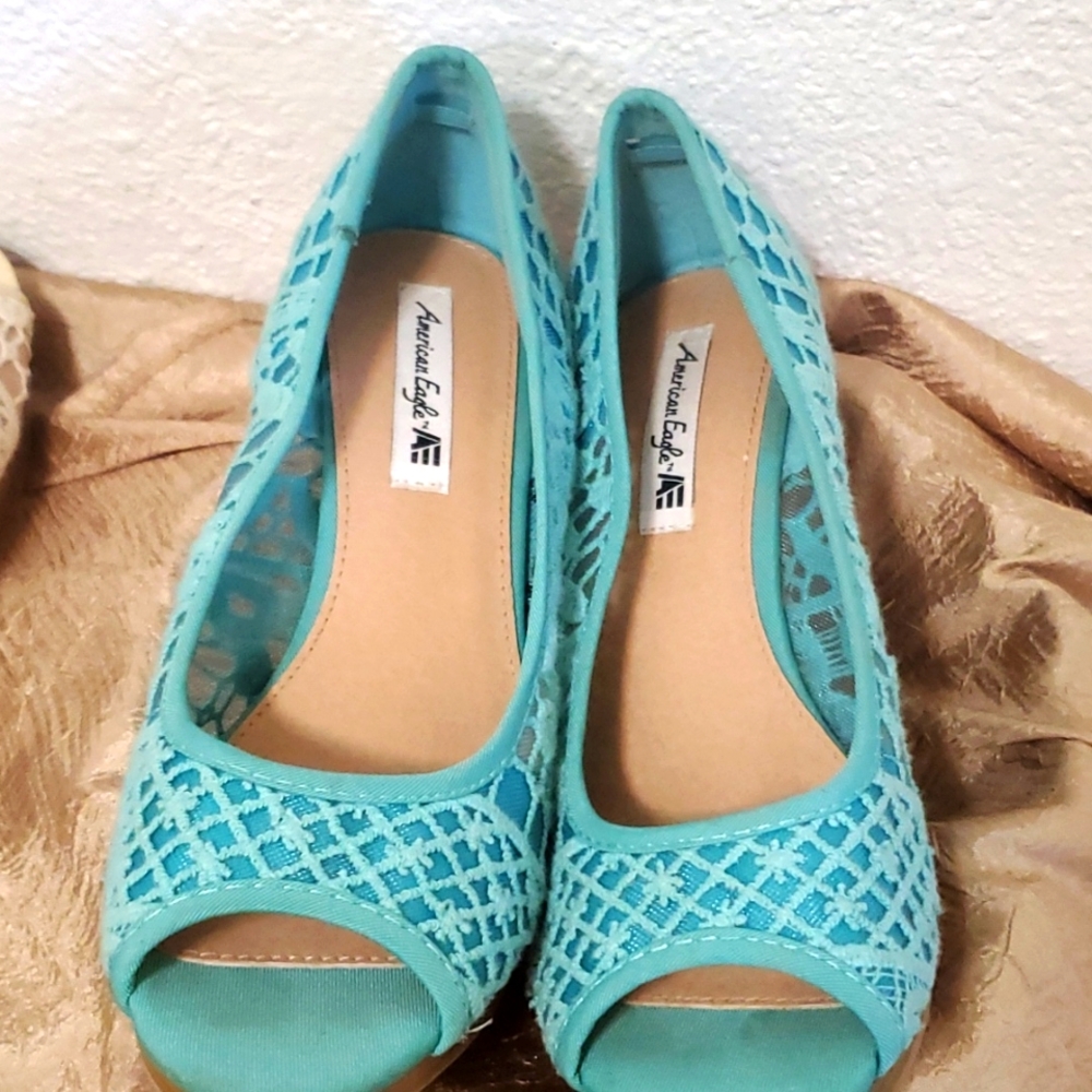 Turquoise  lace wedges